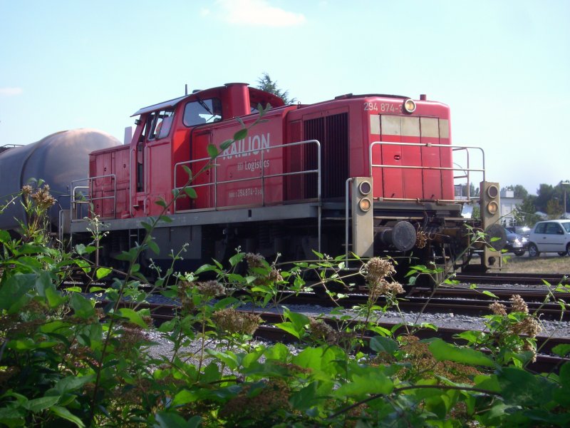 Am 06.08.09 rangiert die Railion 294 874-3 auf den Gleisen der RLG in Neheim-Hsten.