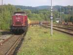Mit einem Holzzug nach Schwerte wartet am 19.09.09 die Lok 19 der PBSV in Arnsberg auf Gleis 3.
