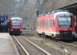 Triebwagen RE 57 Begegnung am 25.03.2010 in Arnsberg.